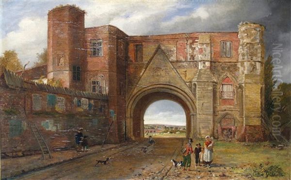 The Abbey Gateway, Reading, Berkshire Oil Painting by Reverend Thomas James Judkin