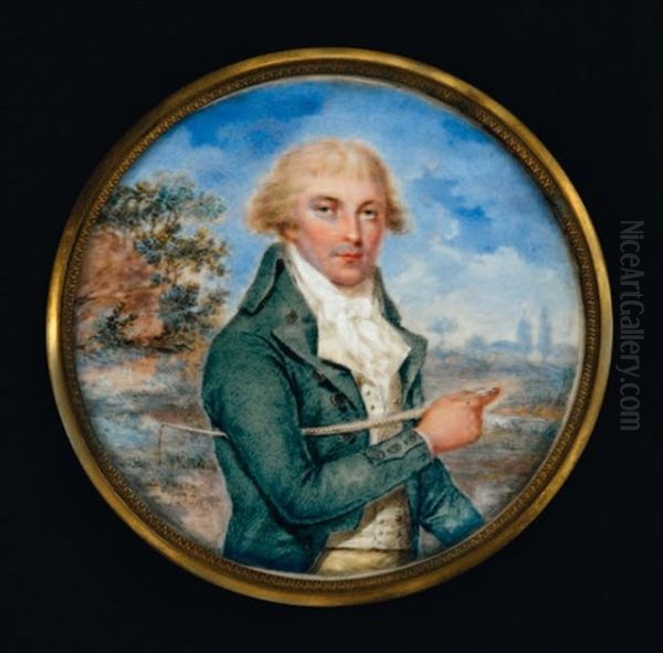 Portrait De Samuel Turner En Redingote Verte Tenant Une Cravache Sous Le Bras, Vu Dans Un Paysage Oil Painting by Andre Judlin-Kessler