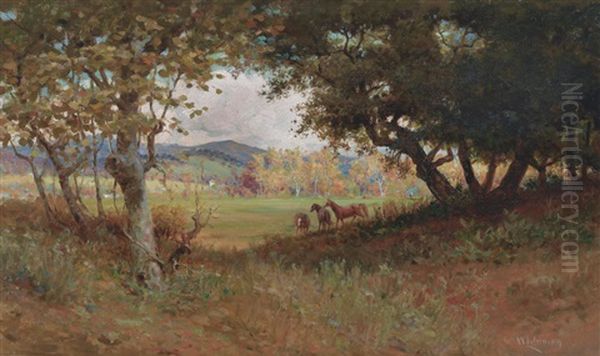 Horses In A Landscape Oil Painting by William Lee Judson