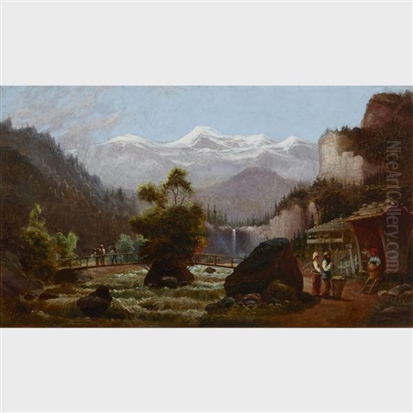 Indian Trading Post In The Mountains Oil Painting by William Lee Judson