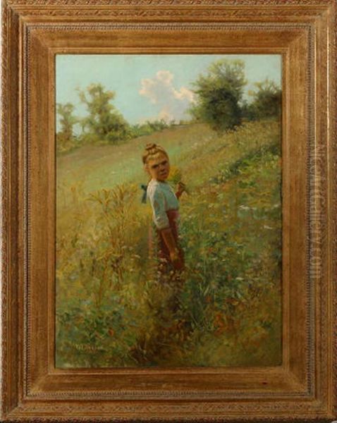 Girl In A Flower Field Oil Painting by William Lee Judson