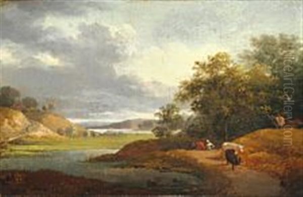 Landscape With A River And Low Mountains Oil Painting by Jens Juel