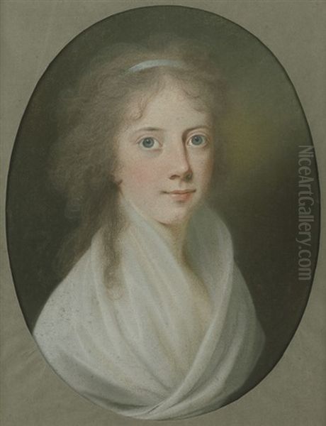 Portrat Einer Jungen Frau (sophie Hesevig Agathe Gyldenstierne Sehested, Geb. Kaas) Oil Painting by Jens Juel