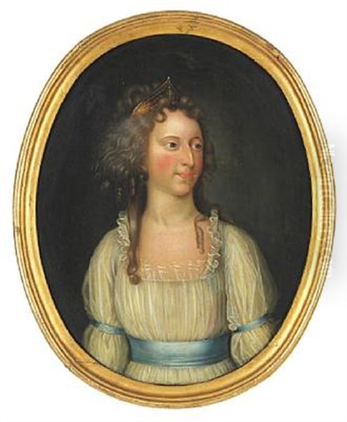 Portrait Of A Young Woman With Curly Hair In A White Dress Oil Painting by Jens Juel