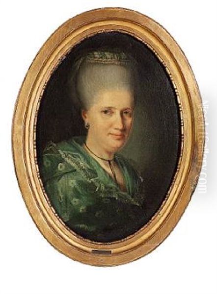 Portrait Of Johanne Maria Mylius, Nee Heitmann (1744-1773) With A High Hairdo And A Black Lace Around Her Neck Oil Painting by Jens Juel