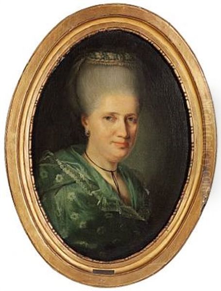 Portrait Of Johanne Maria Mylius, Nee Heitmann (1744-1773) With A High Hairdo And A Black Lace Around Her Neck Oil Painting by Jens Juel