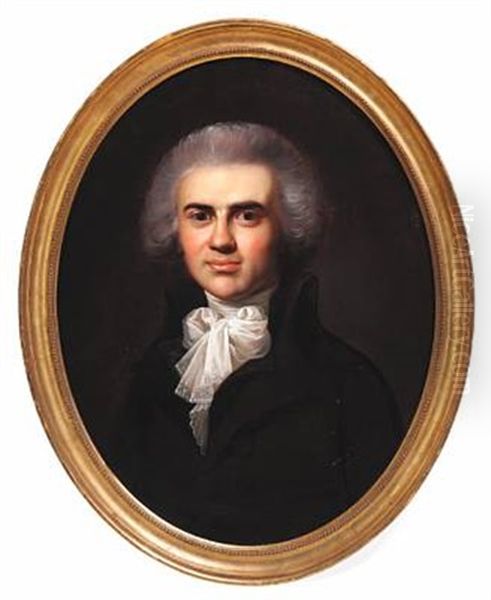 Portrait Of Dr. Jean Monod (b. Geneva ) In A Dark Brown Coat, Black Vest And White Stock Around His Neck Oil Painting by Jens Juel