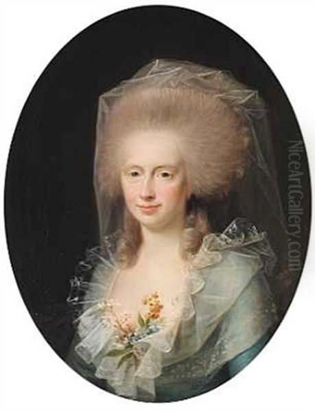 Portraet Af Bolette Marie Lindencrone, F. Harboe I Bla Kjole Oil Painting by Jens Juel