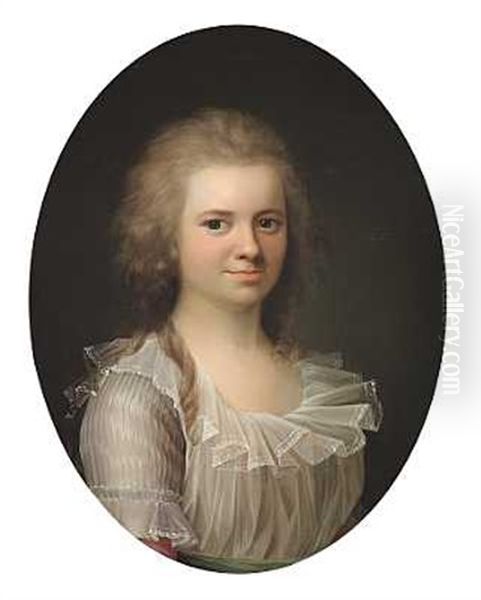 Portraet Af En Ung Pige (marie Henriette Duntzfelt?) Datter Af Kongelig Agent, Storhandelsmand Frederic De Coninck, Dronninggard Oil Painting by Jens Juel