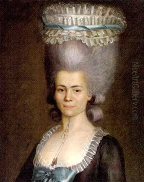 Portrait Of A Lady, Bust-length, With An Elaborate Headdress Oil Painting by Jens Juel