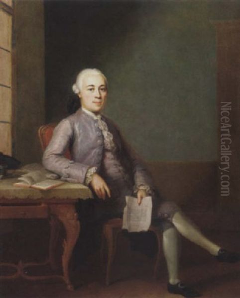 Portrait Of A Gentleman Seated At A Table, Holding A Letter Oil Painting by Jens Juel