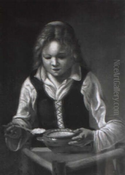 A Girl Eating From A Bowl At A Table by Jens Juel