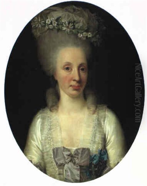 Portraet Af Amalie Christiane Juel, F. Raben (oval) Oil Painting by Jens Juel