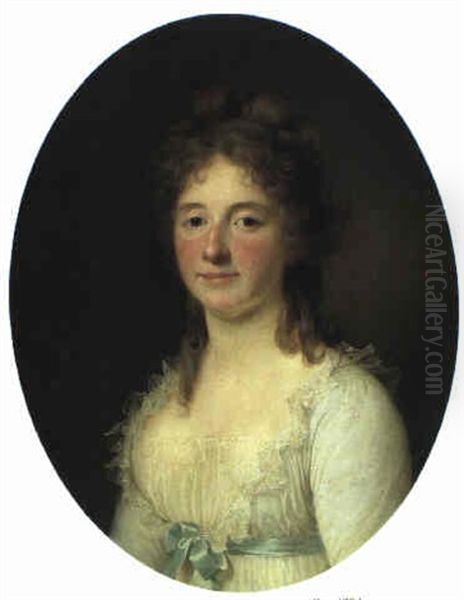 Portraet Af Christiane Frederica Von Moller, F. Frisch      (oval) Oil Painting by Jens Juel