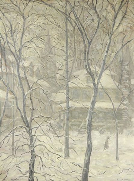 Snowfall On The Village Oil Painting by Alfred Juergens