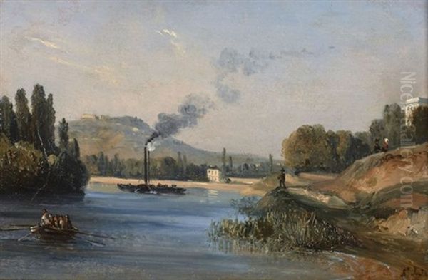 Vue De La Seine Entre Paris Et Sevres Oil Painting by Jean-Marie-Auguste Jugelet