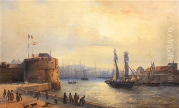 Entree Du Port Du Havre Oil Painting by Jean-Marie-Auguste Jugelet