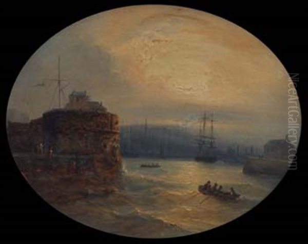 Harbor Scene At Sunset With Various Shipping Oil Painting by Jean-Marie-Auguste Jugelet