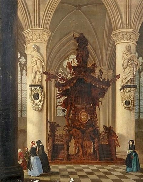 A Church Interior Oil Painting by Victor Jules