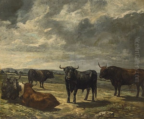 Toros De Lidia Oil Painting by Luis Julia Y Carrere