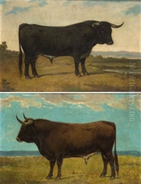 Toros Bravos (pair) Oil Painting by Luis Julia Y Carrere