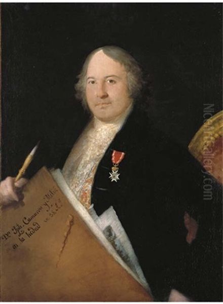 Portrait Of Jose Camaron Y Melia (1760-1819), Half-length, Holding A Portfolio Oil Painting by Ascensio Julia