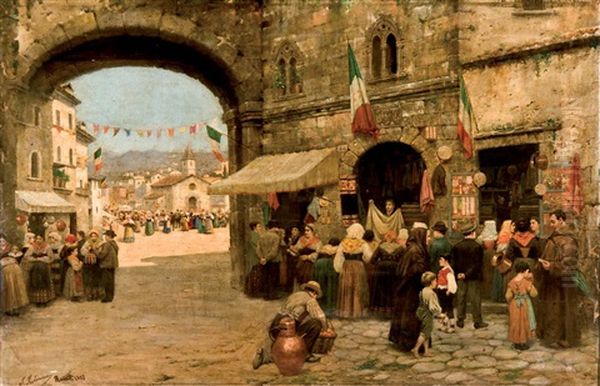 Dia De Mercado En Roma Oil Painting by Jose Juliana Albert