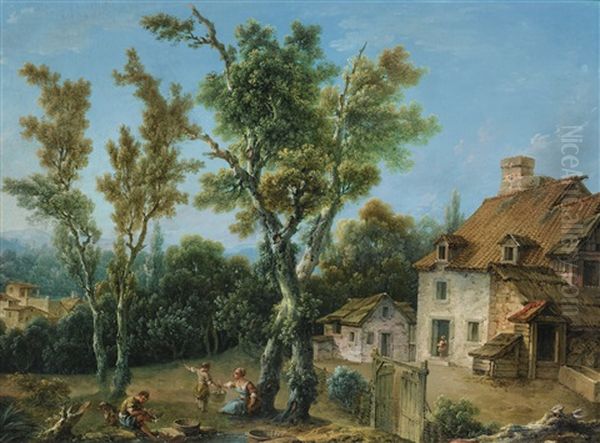 Animated Landscape With A Farm Oil Painting by Nicolas-Jacques Juliard