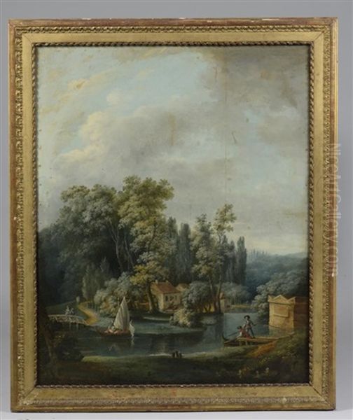 Pecheur Sur Un Etang, Promenade En Barque Sur Un Etang (pair) Oil Painting by Nicolas-Jacques Juliard