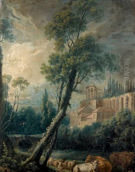 Temple De Vesta Dominant Une Scene Pastorale Oil Painting by Nicolas-Jacques Juliard