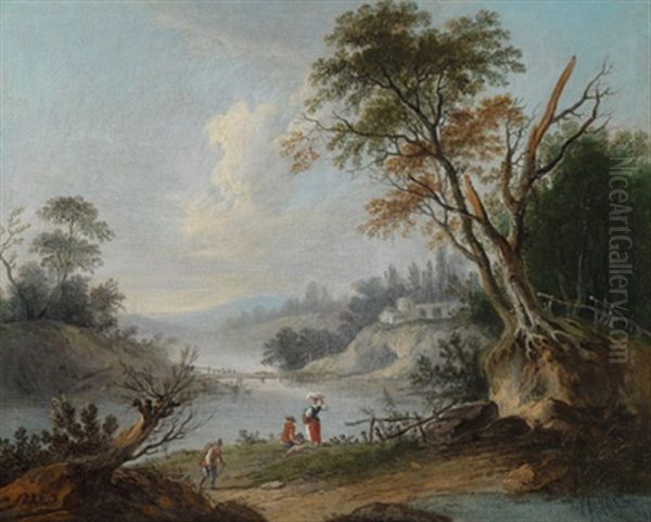 Flusslandschaft Mit Wascherinnen Oil Painting by Nicolas-Jacques Juliard