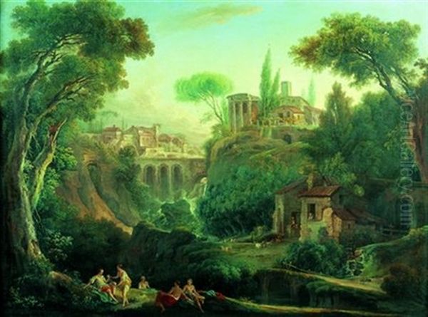 Paysage De Tivoli Anime De Baigneuses Oil Painting by Nicolas-Jacques Juliard