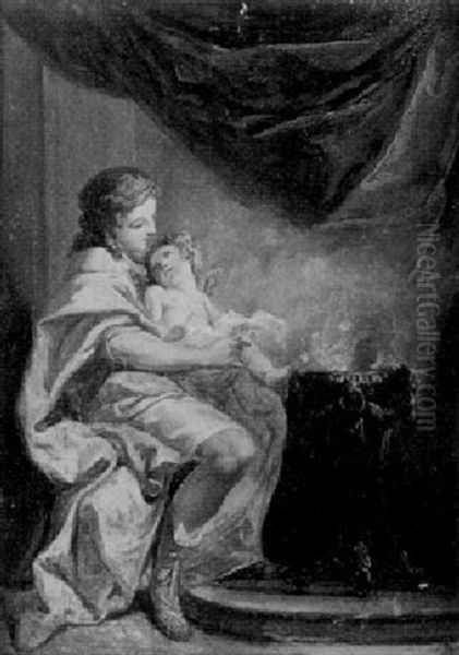 Le Jeune Ephebe Et Cupidon Pres Du Feu Sacre Oil Painting by Simon Julien