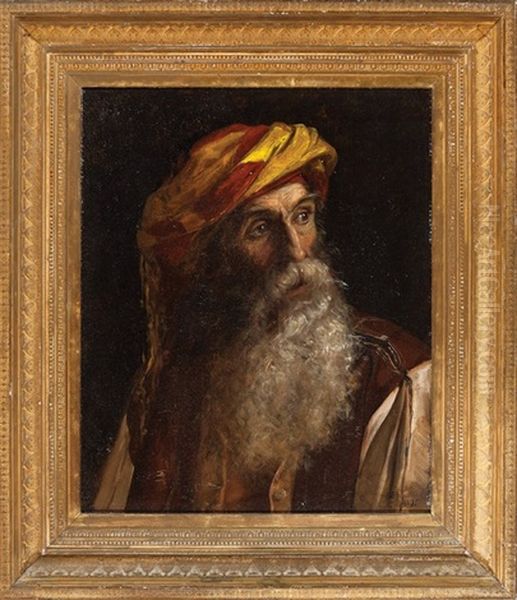 Portrait Of A Bearded Man In A Turban Oil Painting by Everett B.D. Fabrino Julio