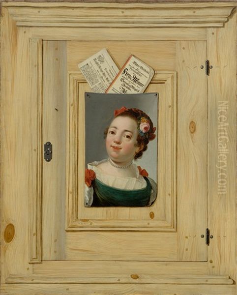 Trompe-l'oeil With Portrait Of A Young Girl Oil Painting by Justus Juncker