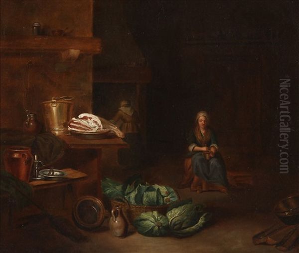 Interior De Cozinha Oil Painting by Justus Juncker