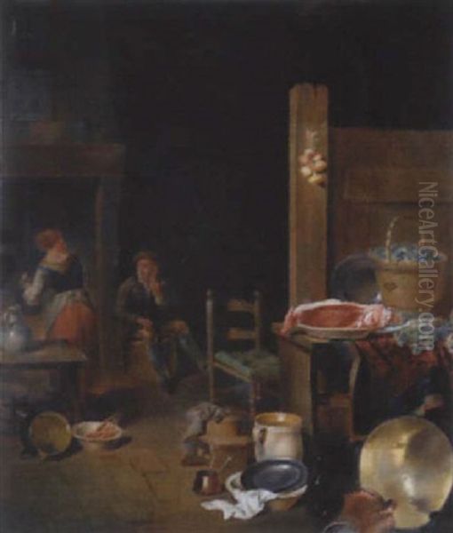 Kucheninterieur Mit Paar Oil Painting by Justus Juncker