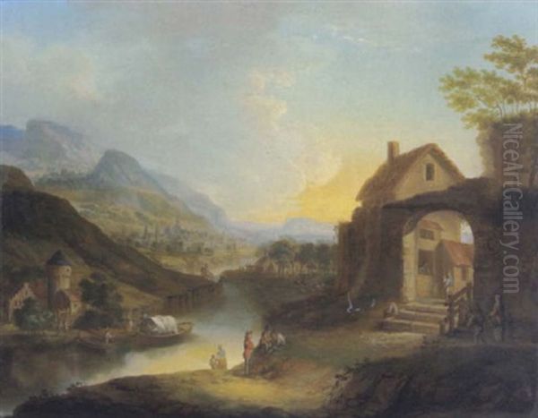 Rheinische Fluslandschaft Oil Painting by Justus Juncker