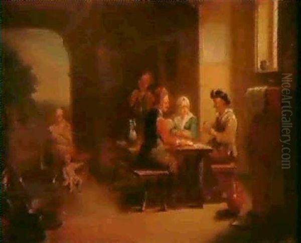 Bauern Beim Kartenspiel In Einer Stube. Oil Painting by Justus Juncker