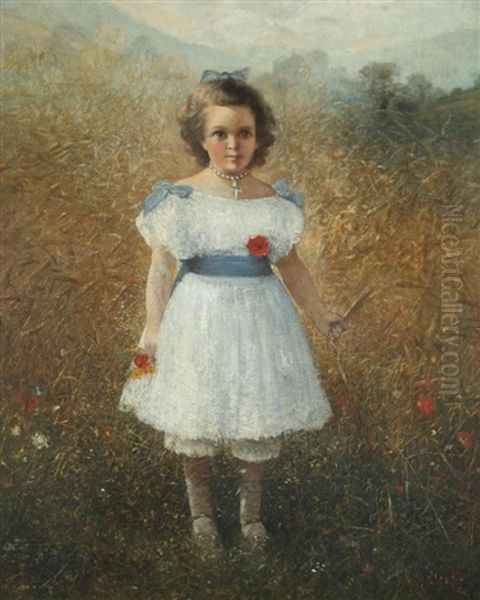 Young Girl In Field Oil Painting by Gustave Adolf Jundt