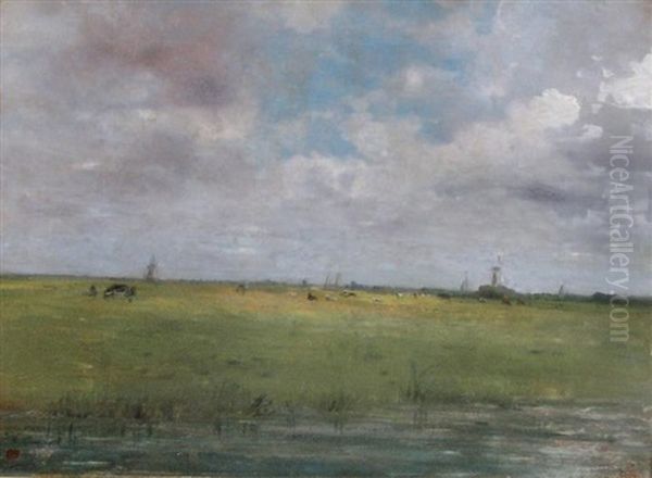 Paysage Aux Moulins Oil Painting by Gustave Adolf Jundt