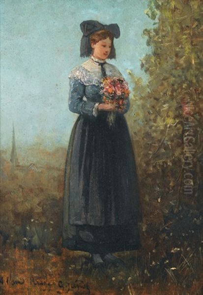 Bildnis Einer Jungen Frau Mit Blumenstrauss Oil Painting by Gustave Adolf Jundt