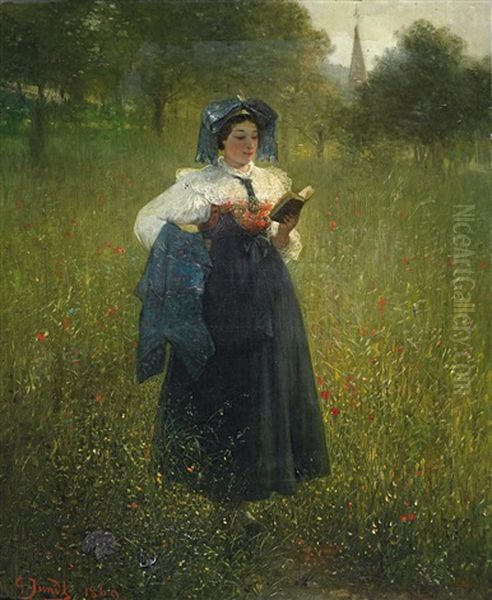 Junge Kirchgangerin In Tracht Oil Painting by Gustave Adolf Jundt