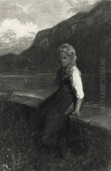 Jeune Fille Au Bord D'un Lac Oil Painting by Gustave Adolf Jundt