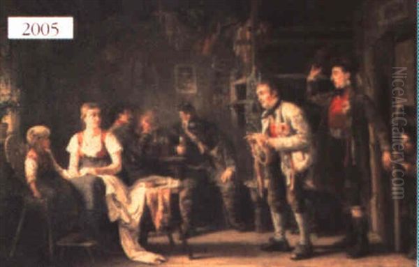 Tavern Scene With Peasant Oil Painting by Gustave Adolf Jundt