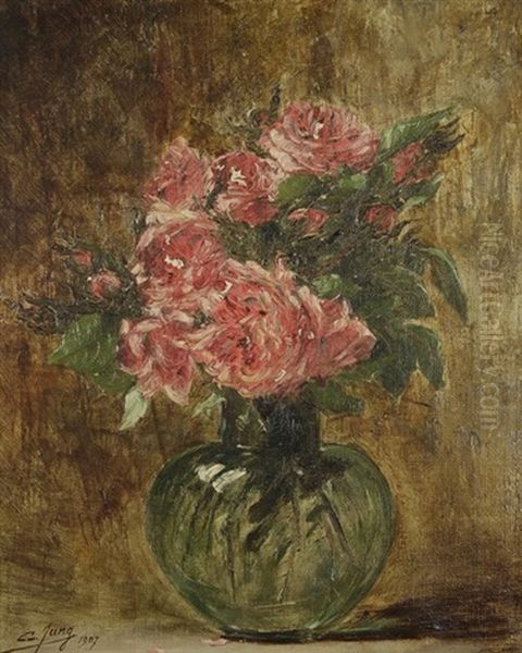 Vase De Fleurs Oil Painting by Charles Frederic Jung