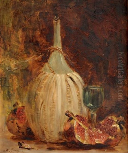 Nature Morte A La Grenade Eclatee Oil Painting by Charles Frederic Jung