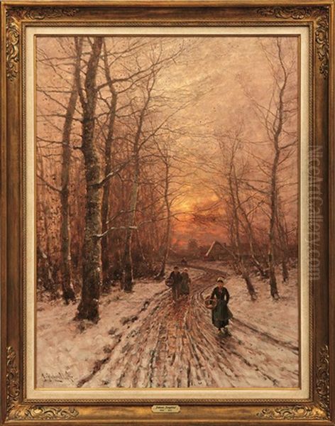 Heimkehr An Einem Winterabend Oil Painting by Johann Jungblut