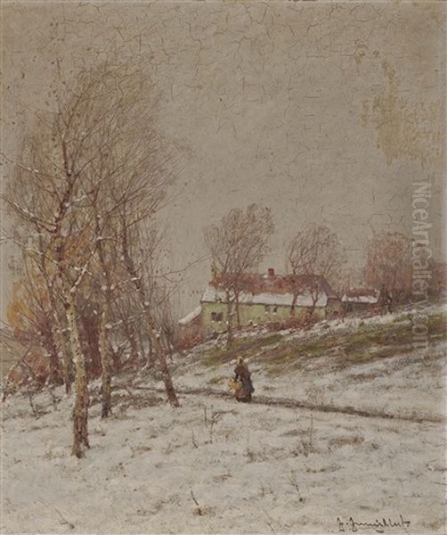 Winter Landscape With Returning Farmers Wife Oil Painting by Johann Jungblut