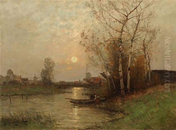 Abendstimmung Am Fluss Oil Painting by Johann Jungblut